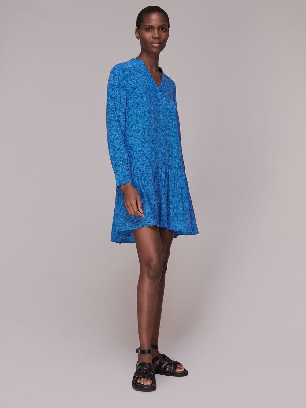 Whistles Blue Animal Fleck Smocked Dress